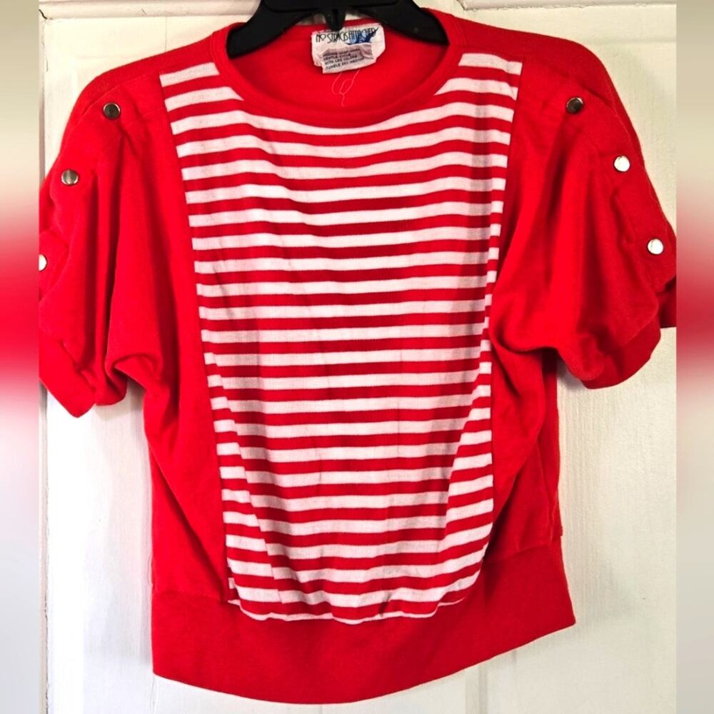 Red Striped Puff-Sleeve Top by Nicky Love